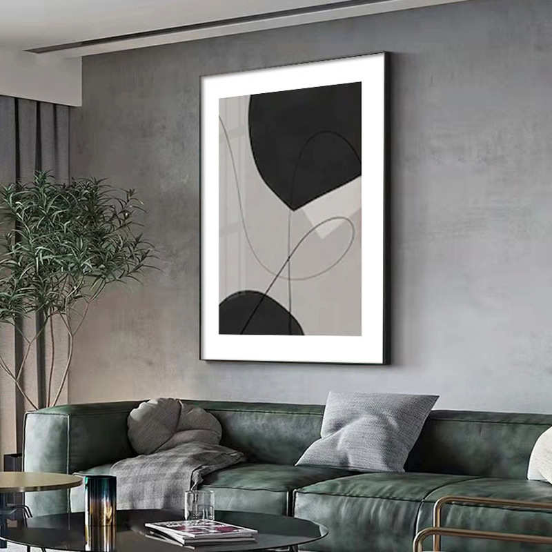 现代黑白几何色块挂画客厅卧室样板间落地画软装油画布墙面装饰画图片
