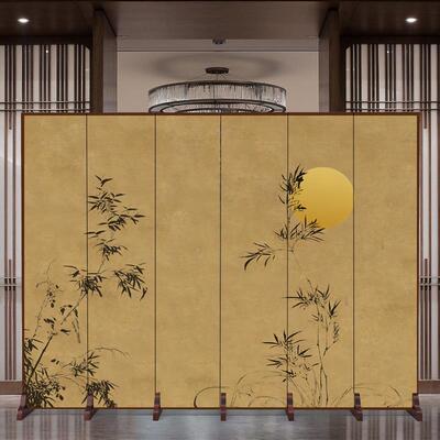 新中式墨遮客屏风隔山水水2342简易叠可移动入户正对门厅背景挡挡