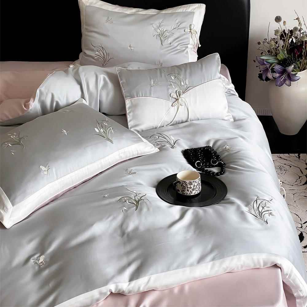 轻奢复古盘扣兰精天丝四件套夏季裸睡丝滑被套新中式1.5m床上用品