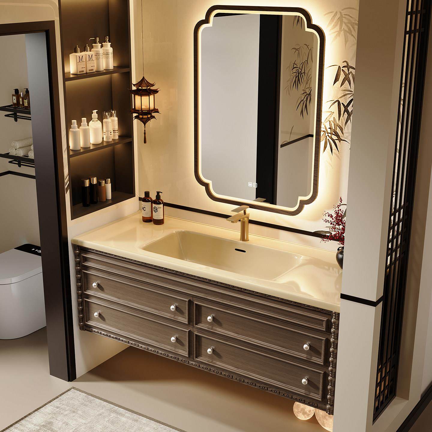 法式复古浴室柜陶瓷一体洗脸盆组合卫生间洗手洗漱台2025新款定制