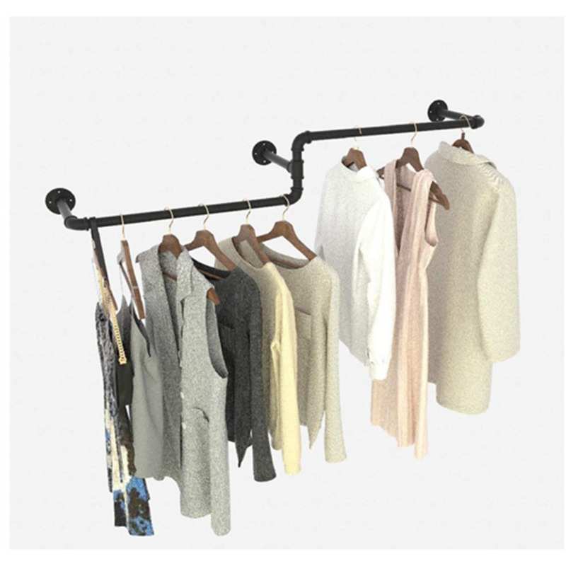 覆古水管服装展示架一字墙上置物架挂衣架壁挂式服装店展示架