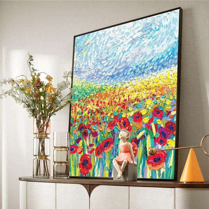纯手绘立体抽象花卉风景玄关油画现代客厅装饰画简约走廊壁画挂画