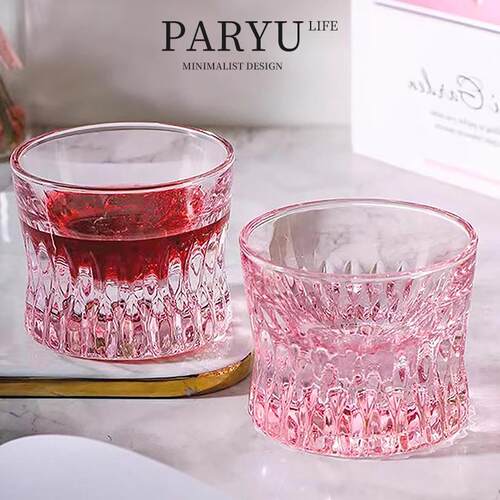 PARYU高档色威士忌家酒杯水晶酒玻璃杯用创意厚底洋杯粉啤烈A6566