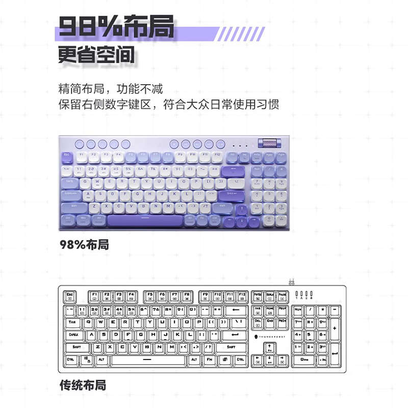 雷神K96三模矮轴机械键盘无线蓝牙轻薄平板电脑win/ios办公96键