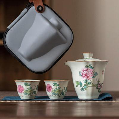 旅行茶具快客杯汝窑便携式一人女士高颜值个人专用单人泡茶杯陶瓷