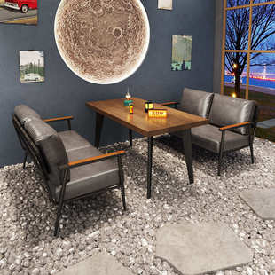 复古工业风酒馆咖啡厅桌椅组合休闲书吧甜品奶茶店餐厅沙发椅网红