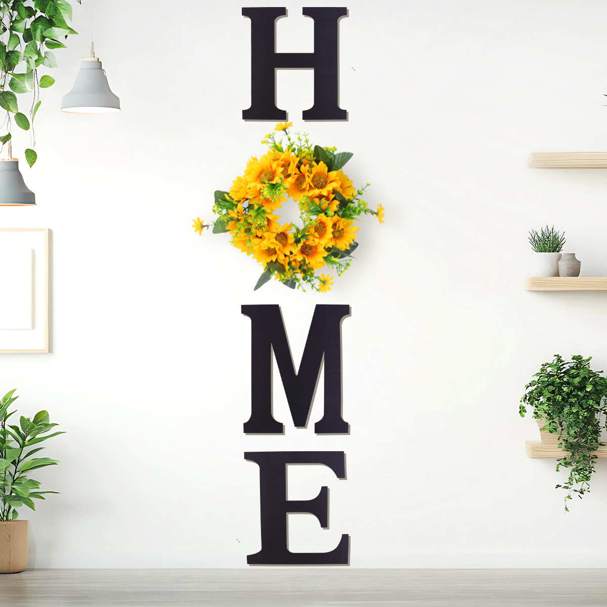 HOME向日葵字牌门挂 家居丰收节DIY木质字母标识牌春季墙壁挂
