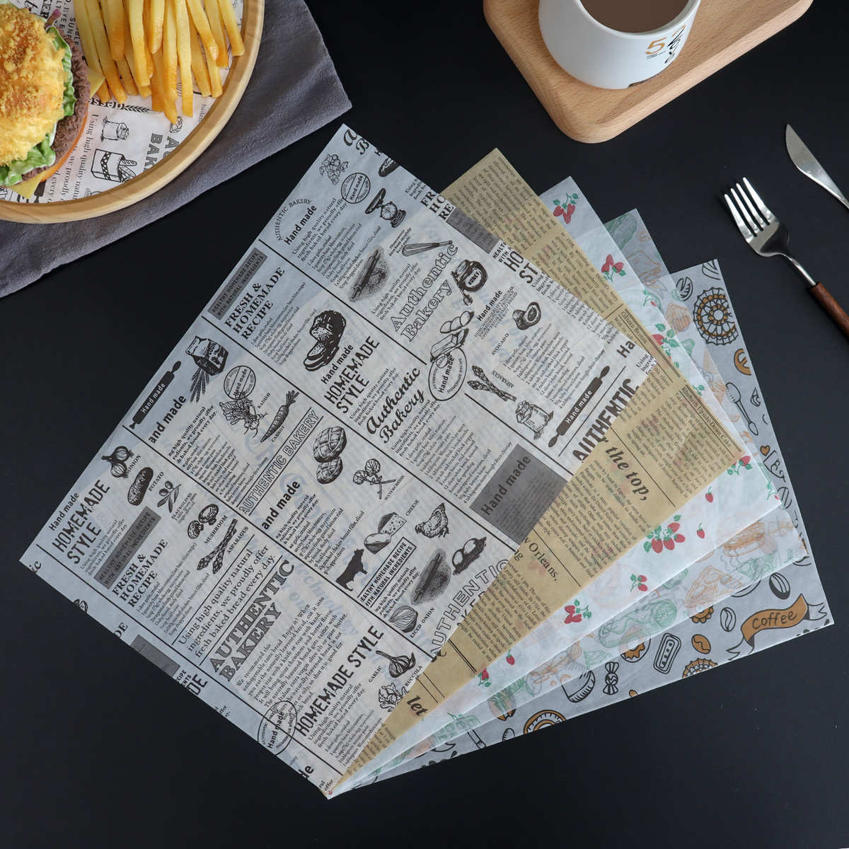 烘焙包装防油纸三明治汉堡毛巾卷西点面包食品垫盘纸围边装饰油纸