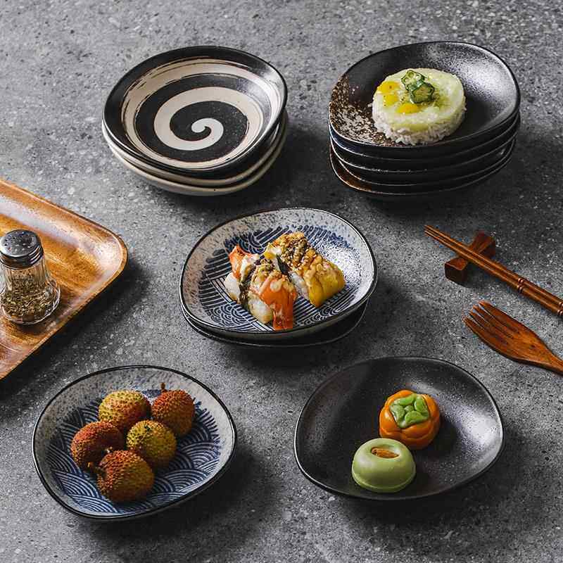 日式陶瓷盘子菜碟家用创意个性餐具复古风网红小吃凉菜甜品小方碟