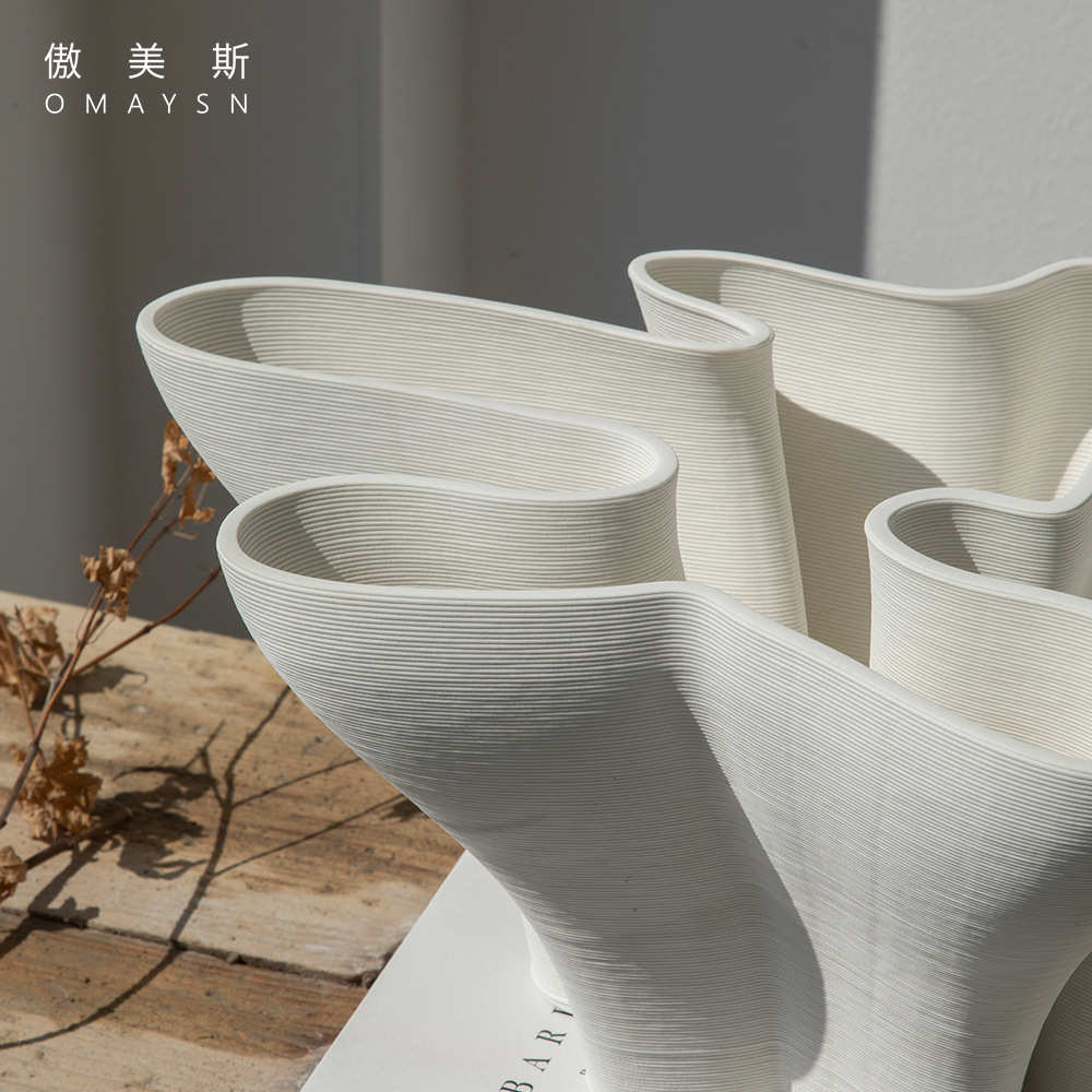 3D打印陶瓷花瓶傲美斯Omaysn外贸摆件高级感白色办公室装饰品