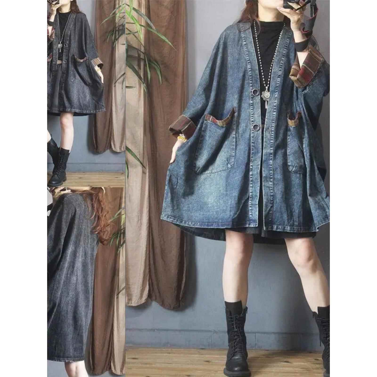 文艺覆古大码女装牛仔风衣2025新款今年流行爆款中长款口袋外套冬