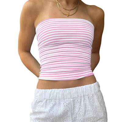 Striped Strapless Tube Top Women Black White Slim Fit