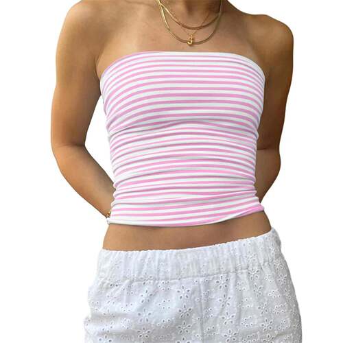 Striped Strapless Tube Top Women Black White Slim Fit