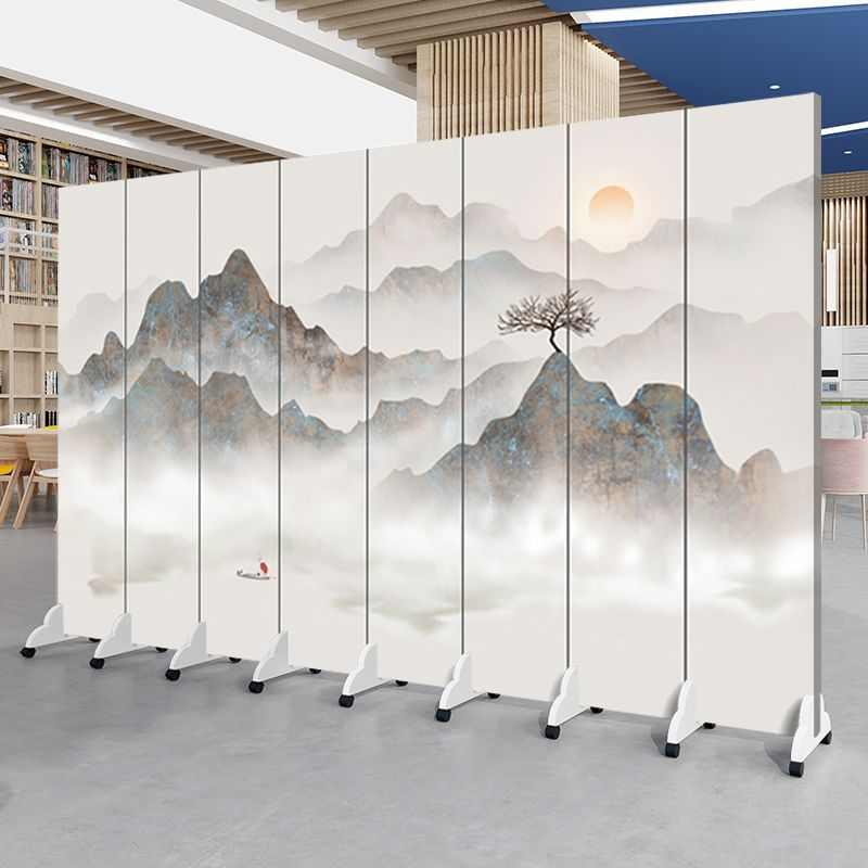 中式山水画屏风隔断客厅办公室入户卧室折叠移动简约现代茶室遮挡