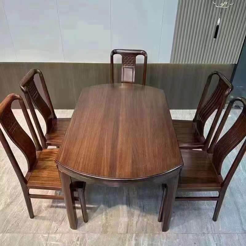 乌金木全实木餐桌椅组合方圆两用中式客厅圆形可伸缩一体高档圆桌