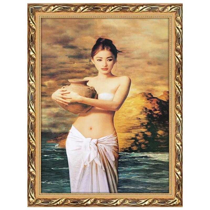林格印象抱陶女挂画美女房卫生洗手间装饰间画浴室酒店世间油JD10