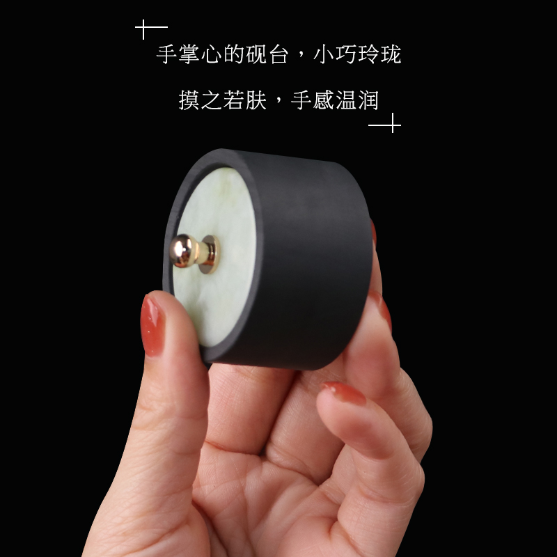 迷你小砚台带盖原石玉石文房四宝小楷毛笔书法专用保湿墨池墨碟墨