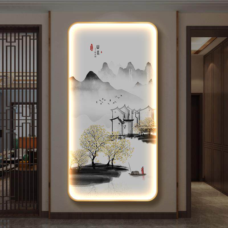 新中国风入口大厅轻景观装饰画挂画山水走廊过道茶室禅宗夜光壁灯