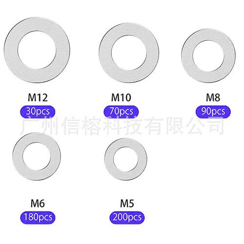 亚马逊供应 570pcs盒装304不锈钢平垫圈金属垫片组合M5M6M8M10M12