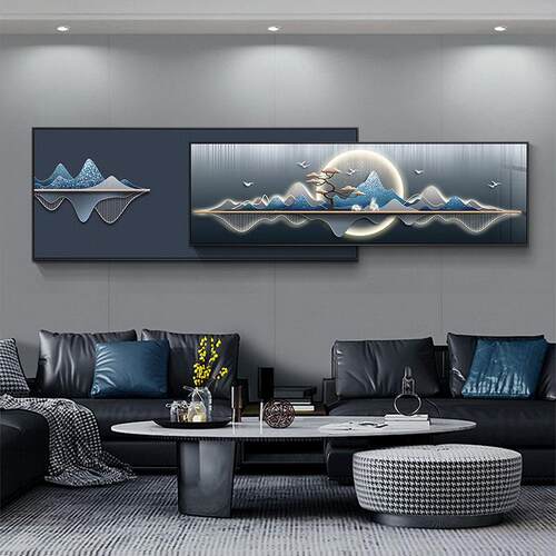 网红奢景客厅装饰画气叠轻加发背墙挂沙画现代简约山水画卧室大大