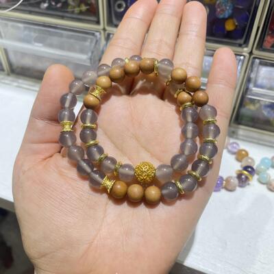 2026精品库克双圈芭比檀度母手链天然灰玛瑙老山檀多圈手串男女款