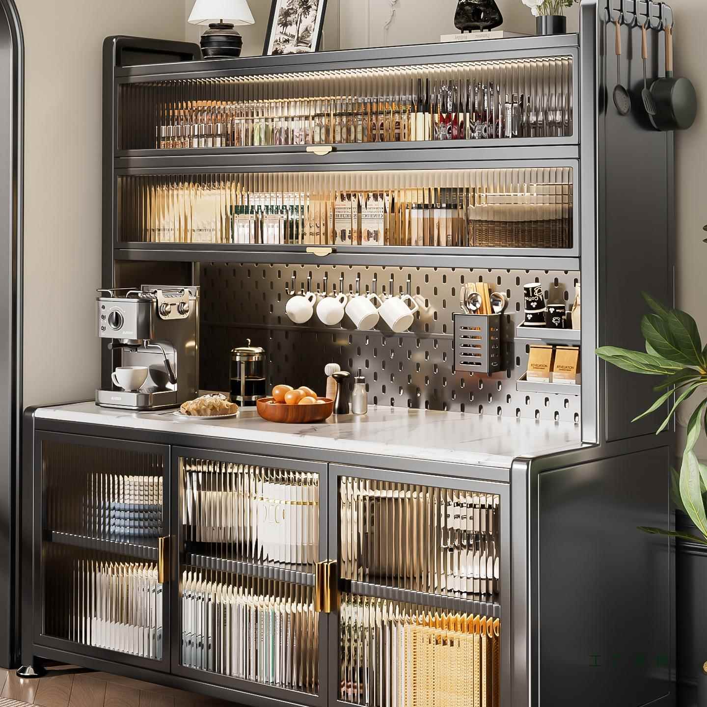 厨房餐边柜岩板置物架茶水储物落地多层多功能一体靠墙收纳橱柜子