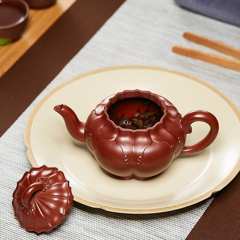 尊壶宜兴筋纹锦钰紫砂壶纯全手工原矿红皮龙茶壶名家正宗紫沙茶具