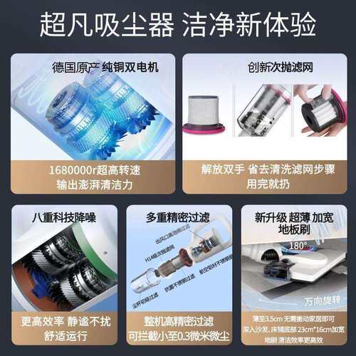 无线吸尘器大吸力功率家用车载手持除螨宠物吸拖一体机