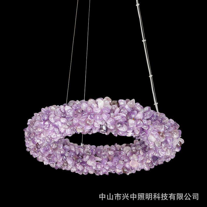 天然水晶石吊灯客厅灯后现代高端卧室别墅酒店餐厅圆形设计师灯具
