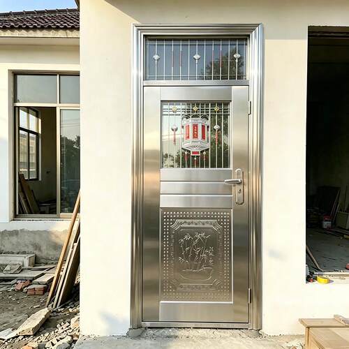 304不锈钢单门带亮窗农村自建房入户防盗门阳台门带摇头厂家直销