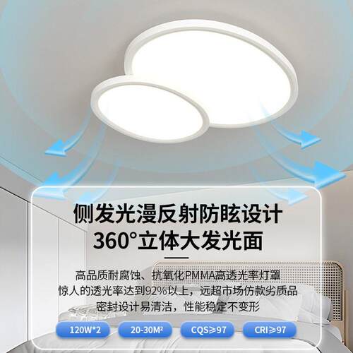 2024新款奶油风全光谱极简客厅吸顶灯卧室书房超薄护眼吸顶灯套装