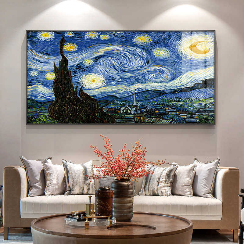 梵高客厅装饰画油画世界名画办公室墙画沙发背景卧室壁挂横画星空
