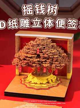 2026年纸雕日历摇钱树手撕便利贴桌面模型装饰摆件3d立体便签台历