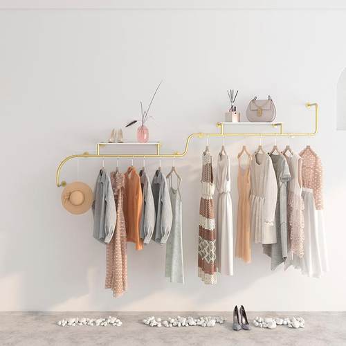 服装店展示架上墙壁挂式女装店货架衣杆铁艺落地挂衣架陈列服装架