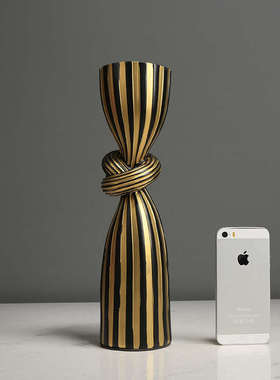 极简黑白条纹打结树脂摆件现代简约样板房客厅玄关桌面创意装饰品