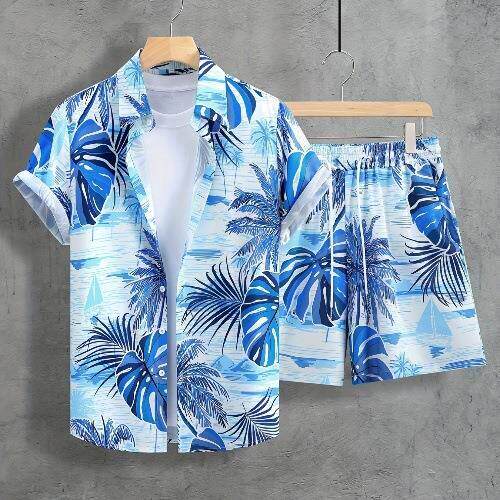 Shirt and shorts set, printed holiday men