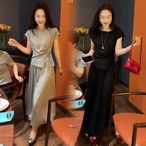 香港代购时尚套装裙女2026夏季新款洋气收腰上衣半身裙休闲两件套