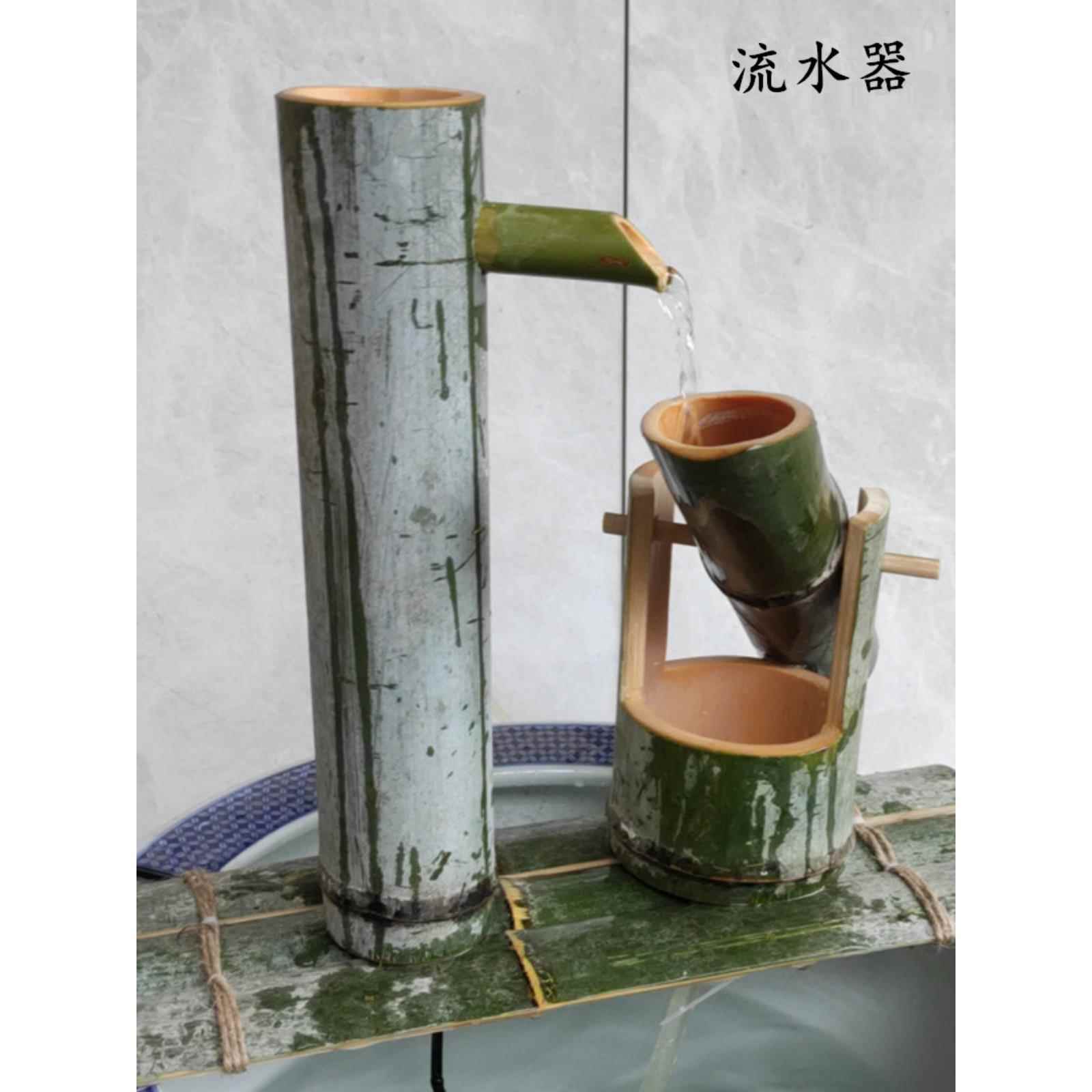 打响流水摆件竹惊吓手工竹筒滴水器天然竹喷泉水循环招财田园庭院