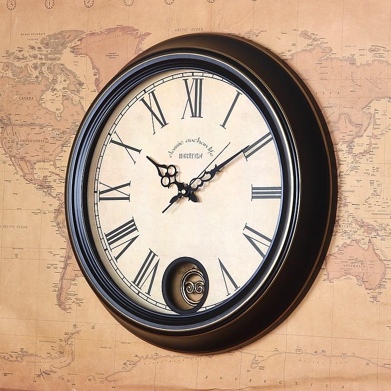 欧式复古客厅时钟北欧钟表美式简约铁艺时尚摆钟怀旧静音家用挂严