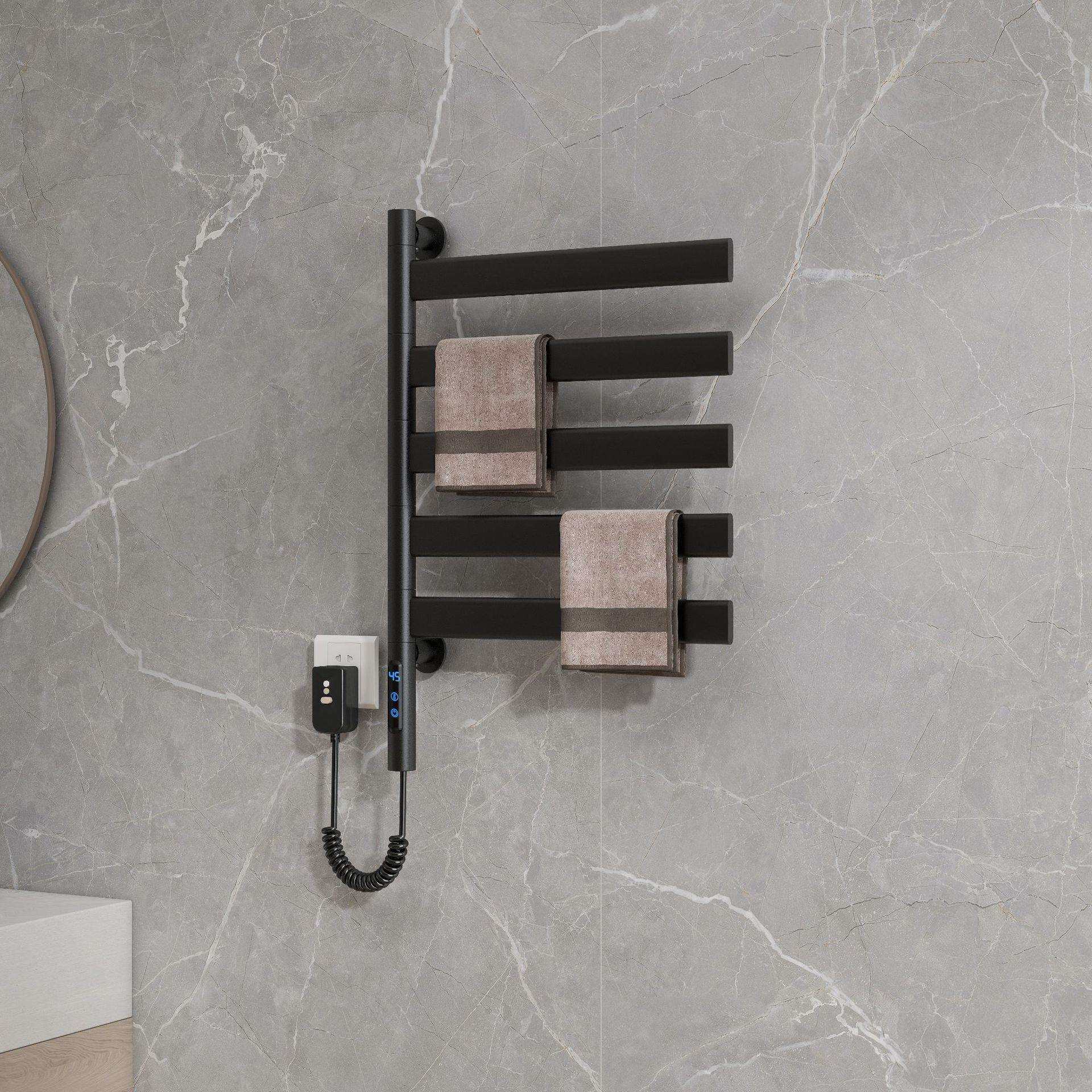 跨境太空铝智能电热毛巾架整体加热烘干浴室不锈钢可旋转置物架