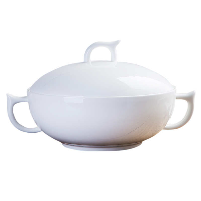 厂家批发 景德镇出口级纯白骨瓷汤煲 高档酒店餐厅餐具 隔热防烫