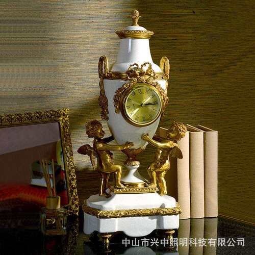 欧式陶瓷配铜座钟创意天使家居饰品样板间别墅客厅玄关坐钟摆件