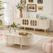 全实木电视柜法式 奶油风小户型家用客厅卧室茶几电视柜组合落地柜