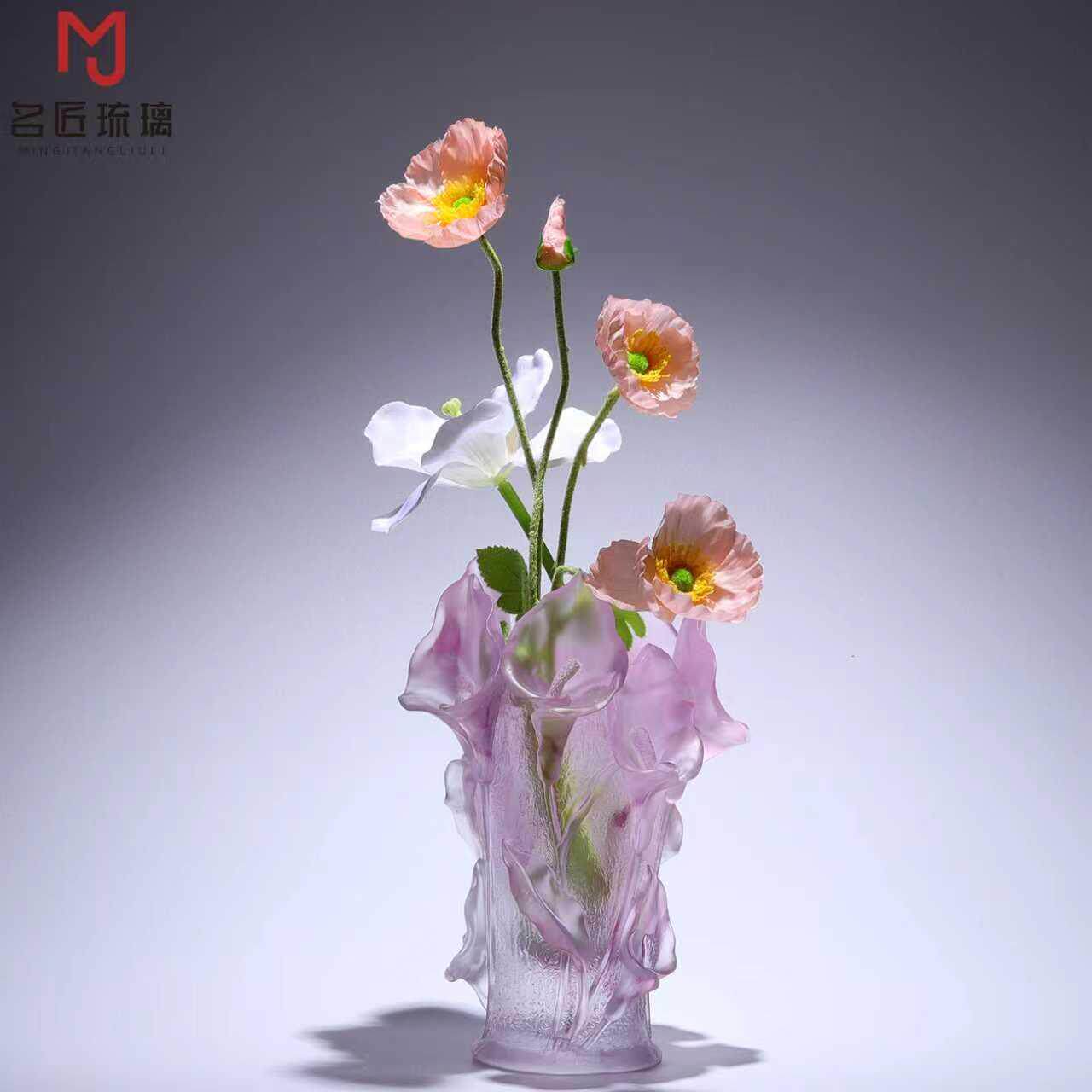 非遗琉璃工艺品马蹄莲花花瓶摆件客厅插花高级感办公室桌面水养花