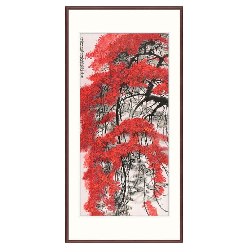 中式客厅走廊过道落地画竖幅山水画玄关正对门聚财风水挂画高级感