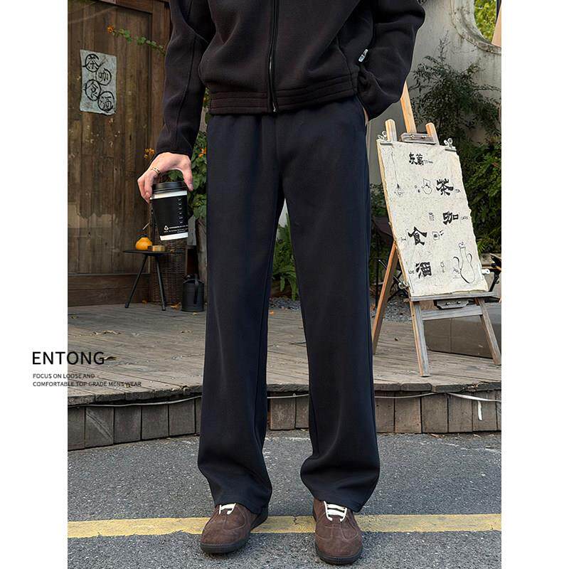 Entong春秋美式cleanfit黑藏青休闲卫裤男款潮牌宽松百搭直筒长裤