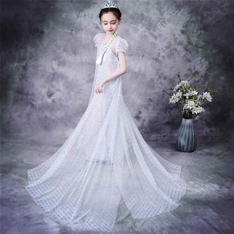 儿童爱莎公主裙冰雪奇缘2亮片拖地长裙女童生日礼服灰姑娘连衣裙