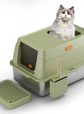 猫YFN砂盆全封闭顶入式超猫大号砂不锈钢猫猫砂盆全封闭盆防外溅