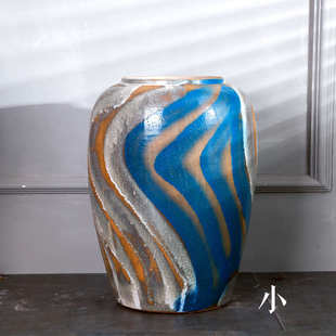 陶瓷蓝简约 家居饰品假仿真 花插花店干天水 现代装饰 花瓶叶脉花