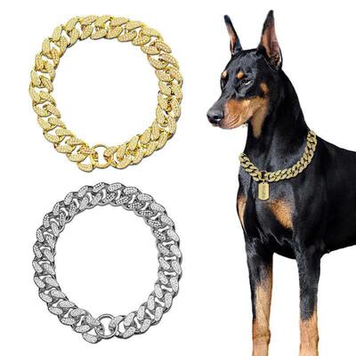 ABS Plastic Dog Collar Chain Diamond Inlay Sparkle Bulldog N
